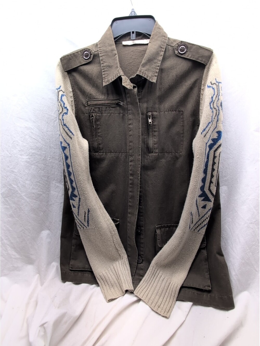 Ellison Jacket Aztec Sweater Arms Womens medium Boutique Utility Knit Brown